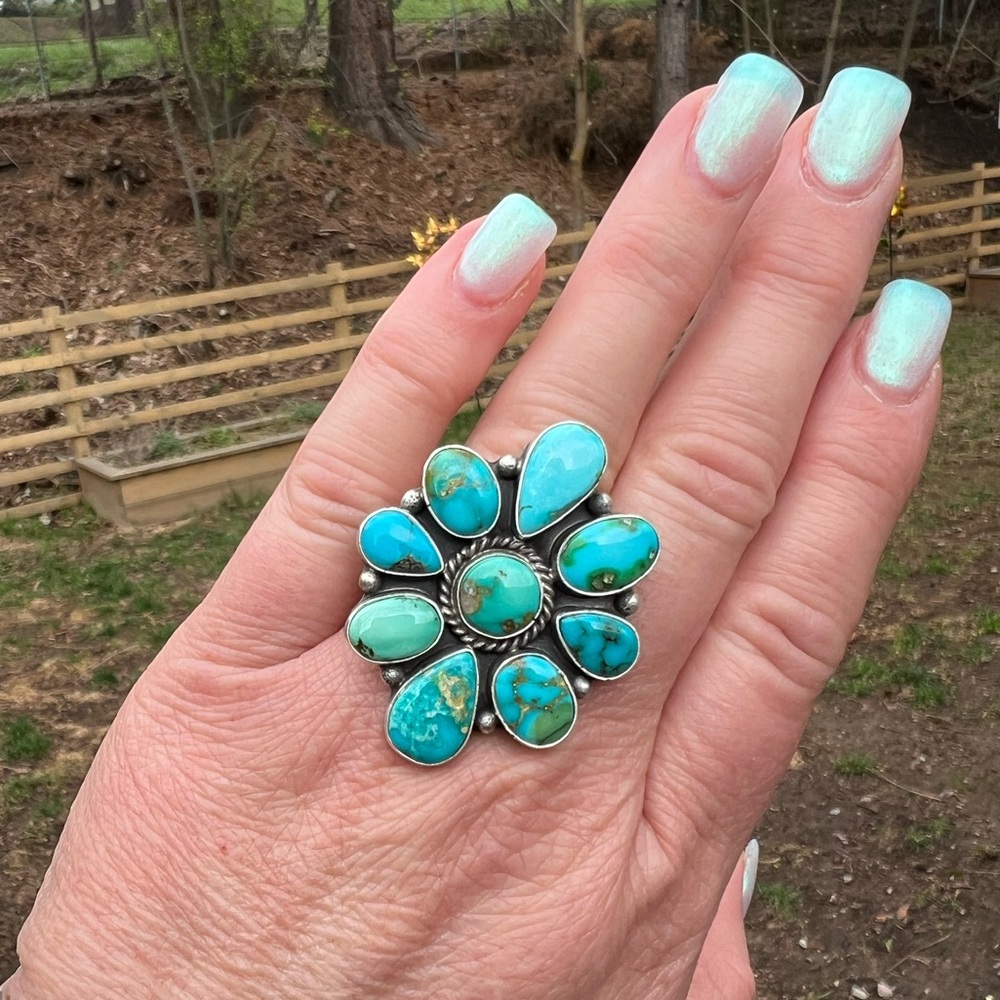 P Yazzie Turquoise cluster ring - Picture 3 of 7